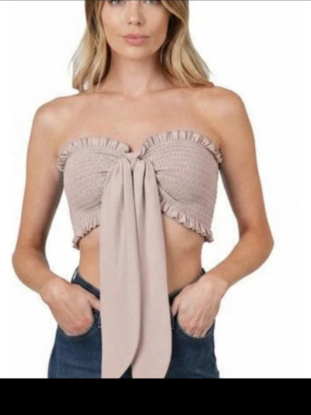 Zenana Bandeau Tube Top with Removable Bow In Dusty Blush-Sizes S,M,L,XL